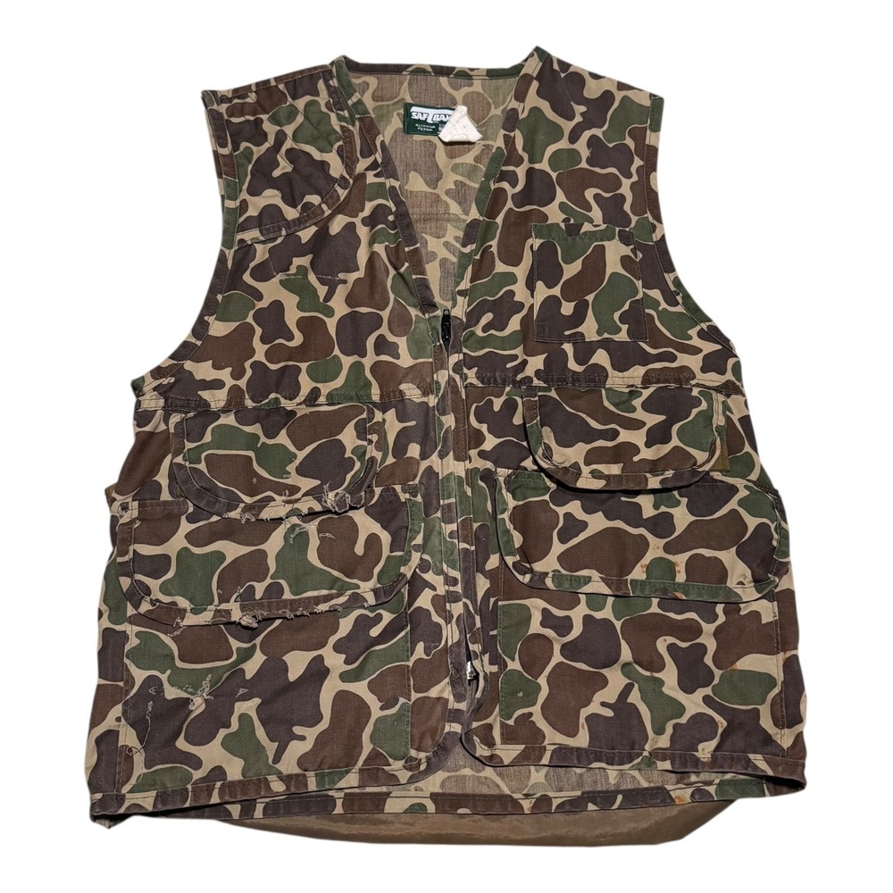 Vintage Saftbak Duck Camo Camouflage Distressed Zip Vest Men's Medium